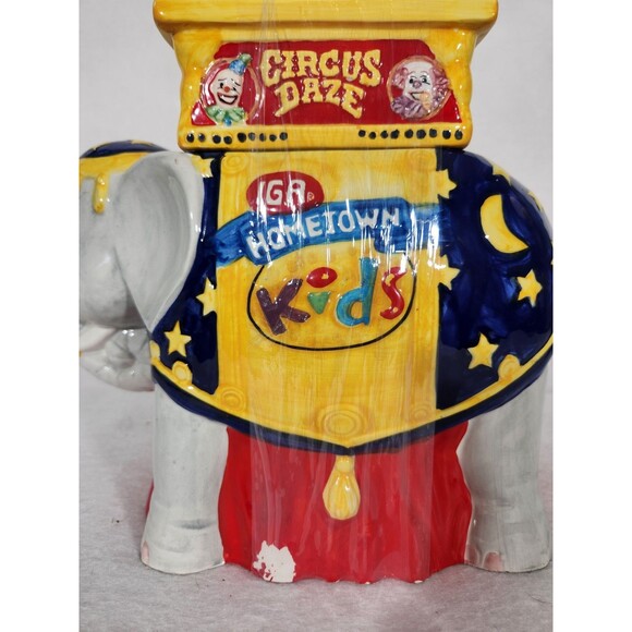 Team IGA 1998 Ltd. Edition Circus Daze Hometown Kids Elephant Ceramic Cookie Jar - Picture 2 of 9